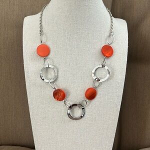 Orange and Silvertone Link Necklace